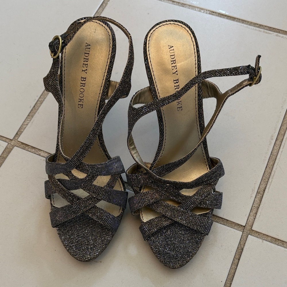 Audrey Brooke Glittery Black Strappy Heels